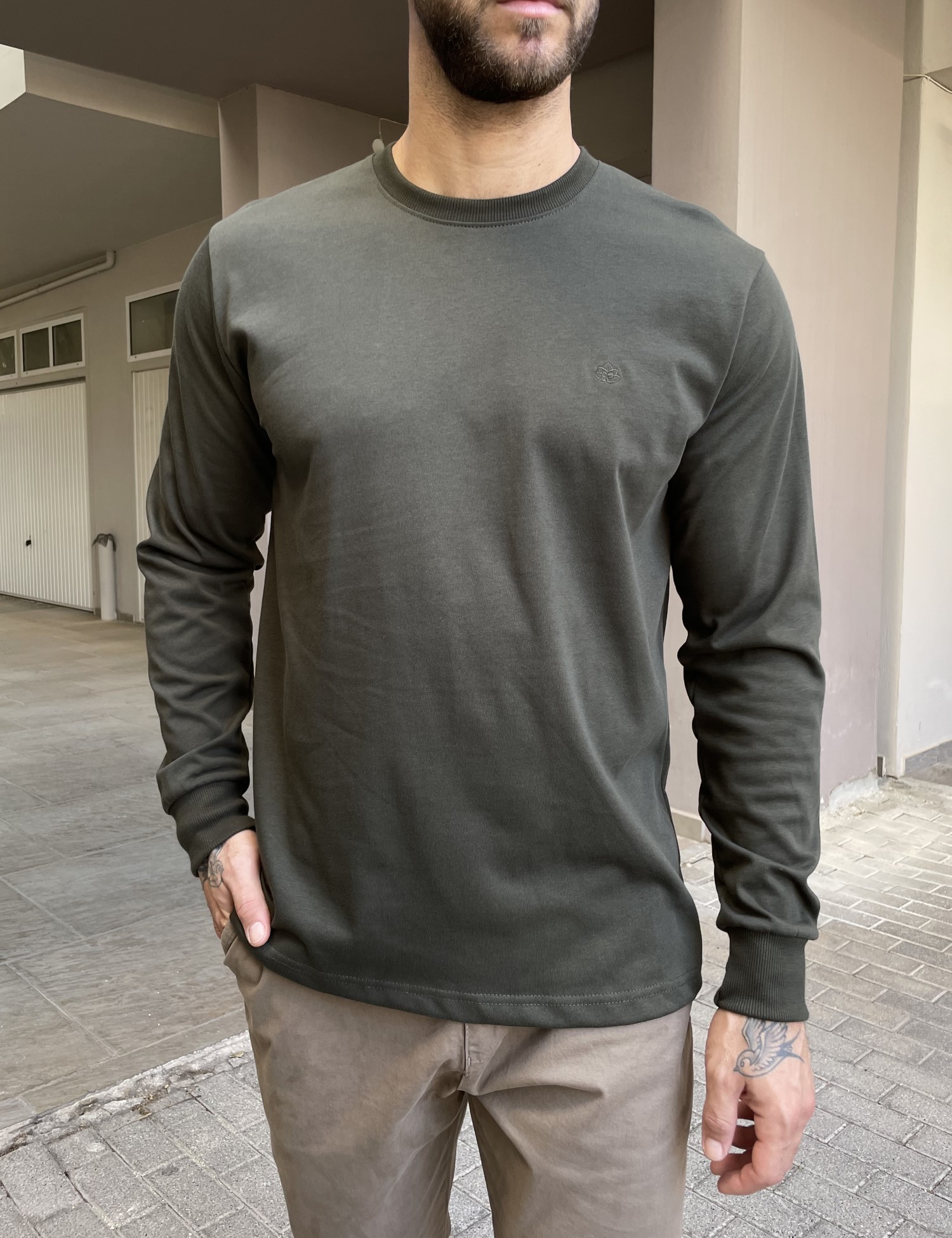 Everbest Everbest Ανδρική χακί βαμβακερή μπλούζα Plus size 2610160X